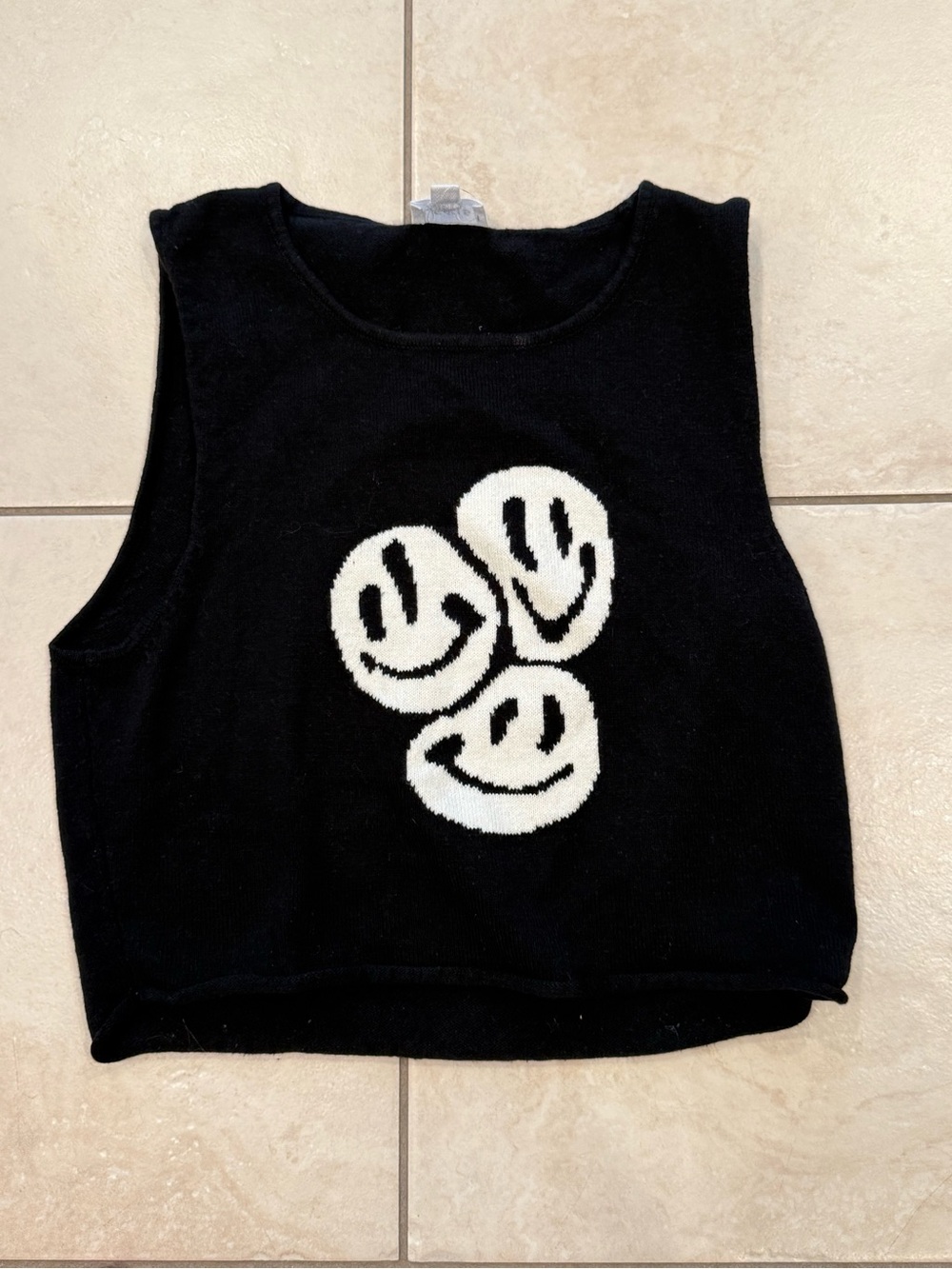 Le Lis Black Tank Top with White Smiley Trio